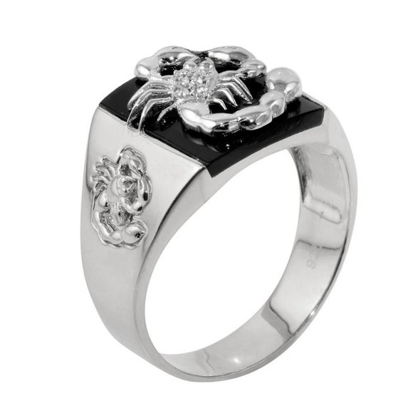 New men's Sterling Silver 925 Rhodium Plated Square Scorpion Ring size 10 - Picture 1 of 2